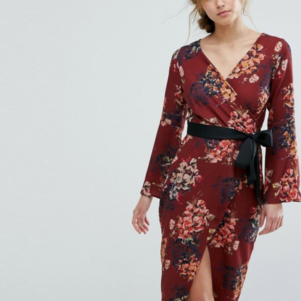 ASOS Allover Floral Wrap Pencil Dress
